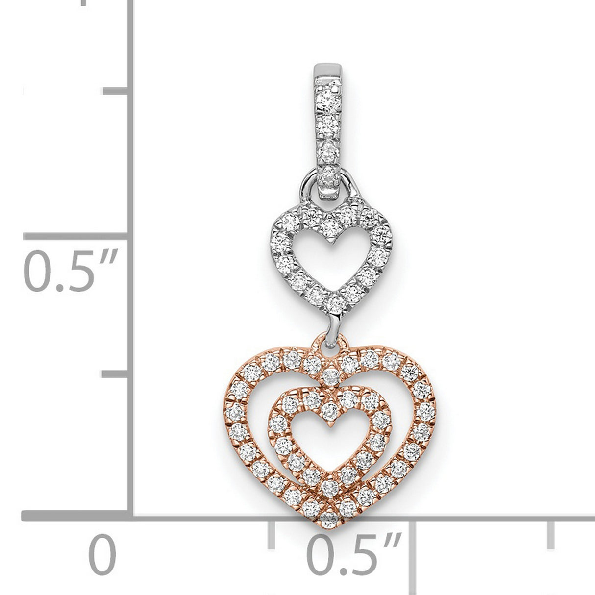 14k Two-Tone Gold Heart Pendant with Diamond Accents, Triple Interlocking Hearts Design