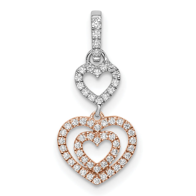 14k Two-Tone Gold Heart Pendant with Diamond Accents, Triple Interlocking Hearts Design