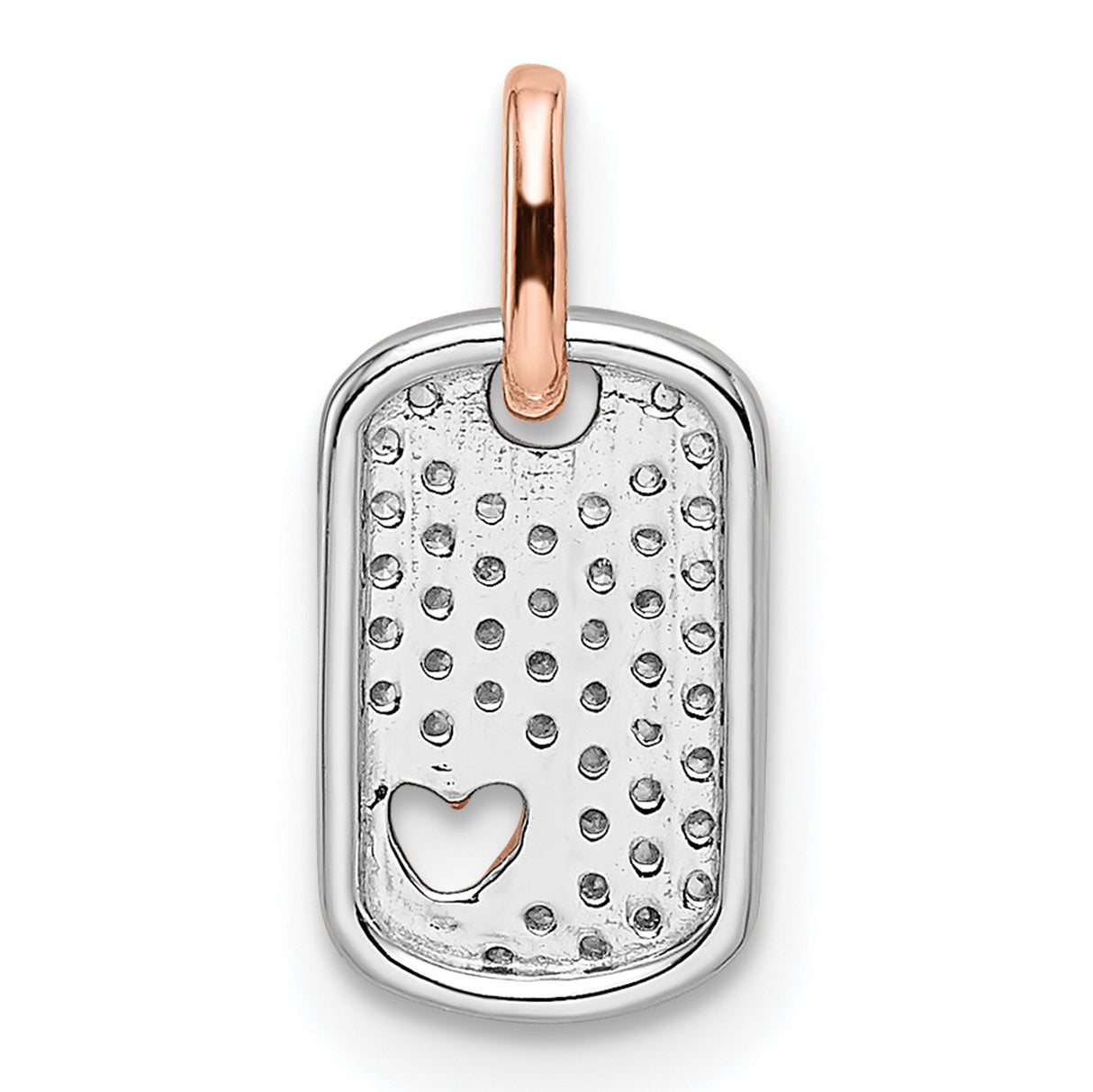 14k Two-Tone Gold Dog Tag Pendant with Pavé Diamonds and Open Rose Gold Heart