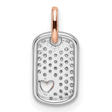 14k Two-Tone Gold Dog Tag Pendant with Pavé Diamonds and Open Rose Gold Heart