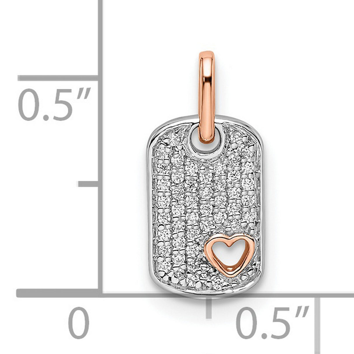 14k Two-Tone Gold Dog Tag Pendant with Pavé Diamonds and Open Rose Gold Heart