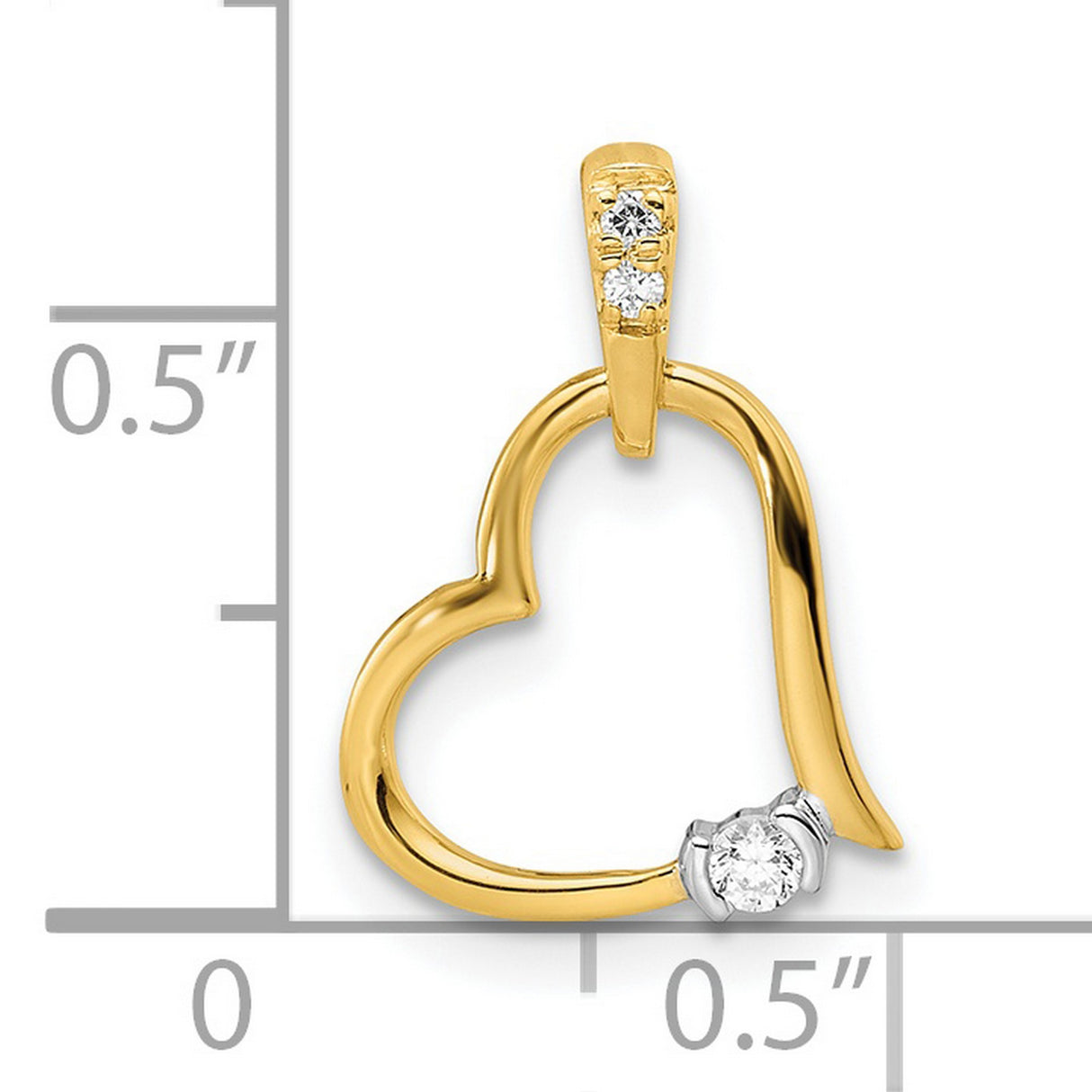 14k Two-Tone Gold Heart Pendant with Diamond Accents, Flowing Open Heart Design