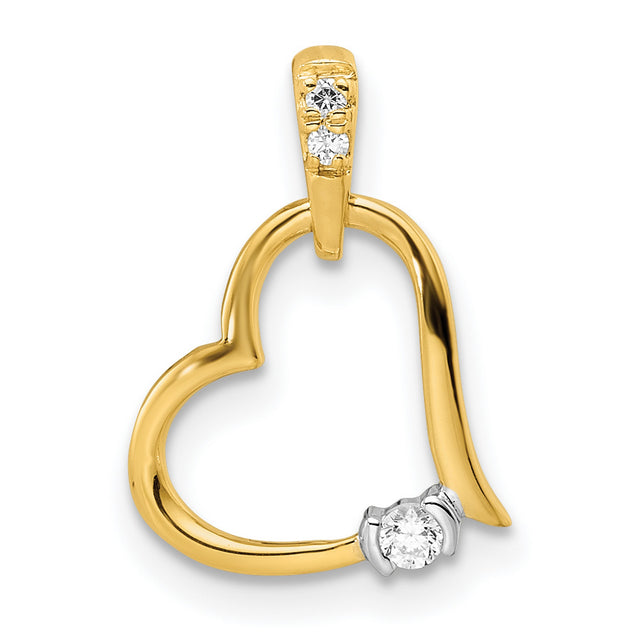 14k Two-Tone Gold Heart Pendant with Diamond Accents, Flowing Open Heart Design
