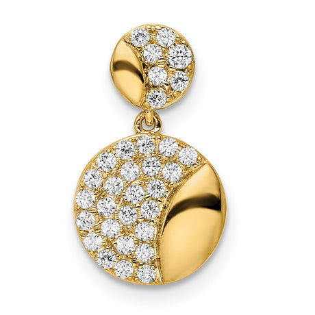 14k Yellow Gold Dangle Pendant with Diamond Accents, Double Disc Crescent Design