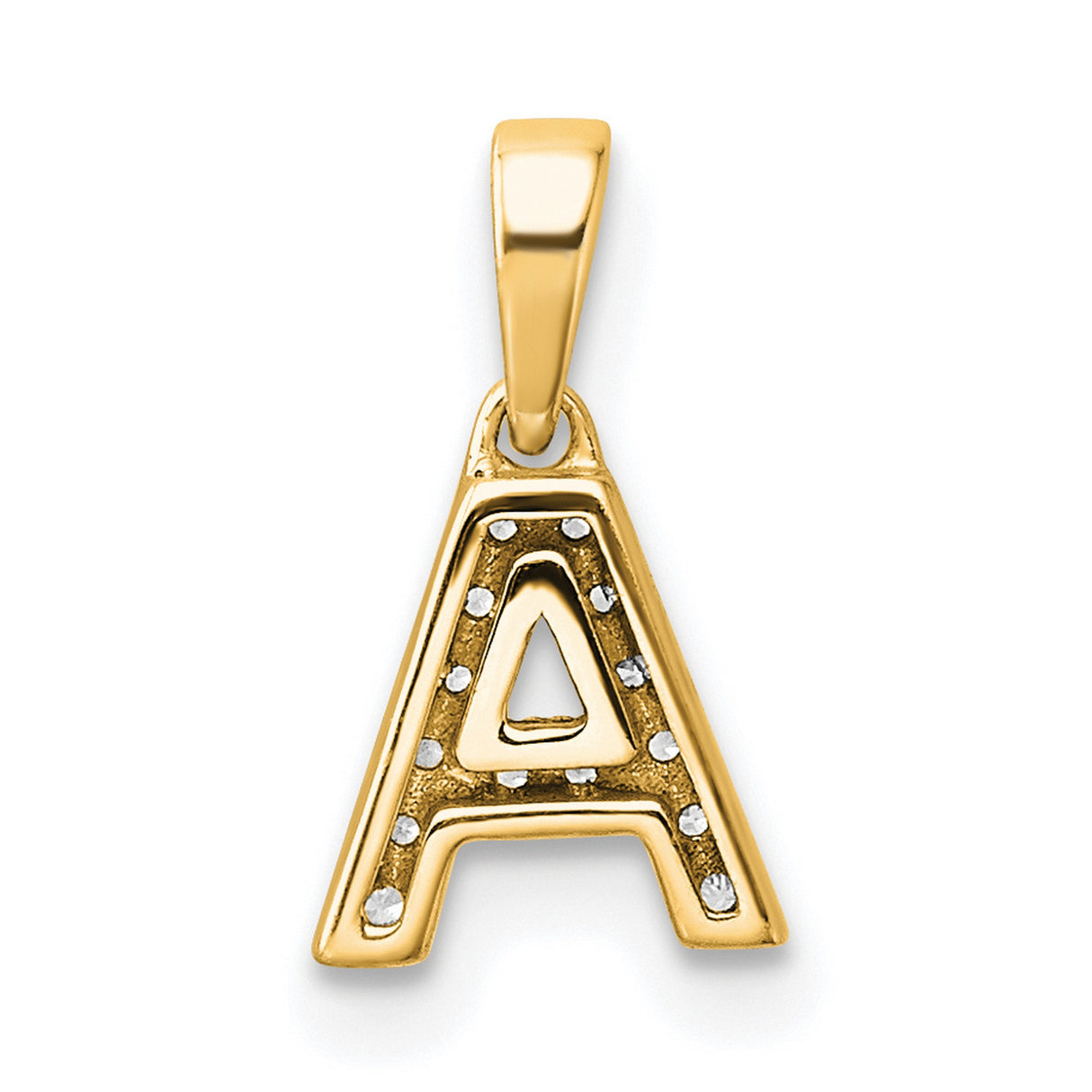 14k Yellow Gold Pendant with Clear Stones, Letter A Initial Charm for Women