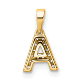 14k Yellow Gold Pendant with Clear Stones, Letter A Initial Charm for Women