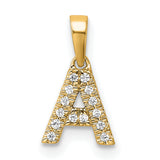 14k Yellow Gold Pendant with Clear Stones, Letter A Initial Charm for Women