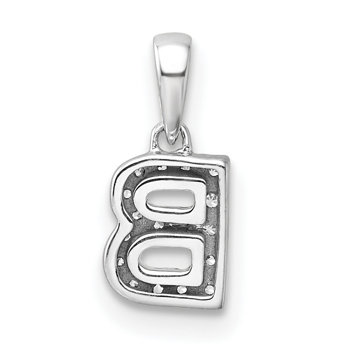 14k White Gold Letter B Pendant with Diamond Accents, Initial Charm for Women