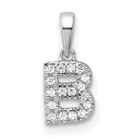 14k White Gold Letter B Pendant with Diamond Accents, Initial Charm for Women