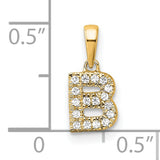 14k Yellow Gold Letter B Pendant with Clear Cubic Zirconia, Unisex Alphabet Charm
