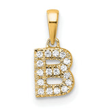 14k Yellow Gold Letter B Pendant with Clear Cubic Zirconia, Unisex Alphabet Charm