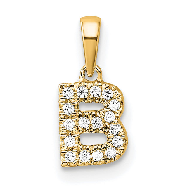 14k Yellow Gold Letter B Pendant with Clear Cubic Zirconia, Unisex Alphabet Charm