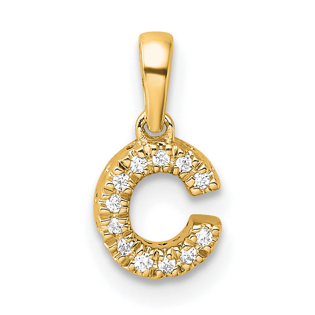 Diamond Letter C Initial with Bail Charm Pendant in Real 10k Yellow Gold