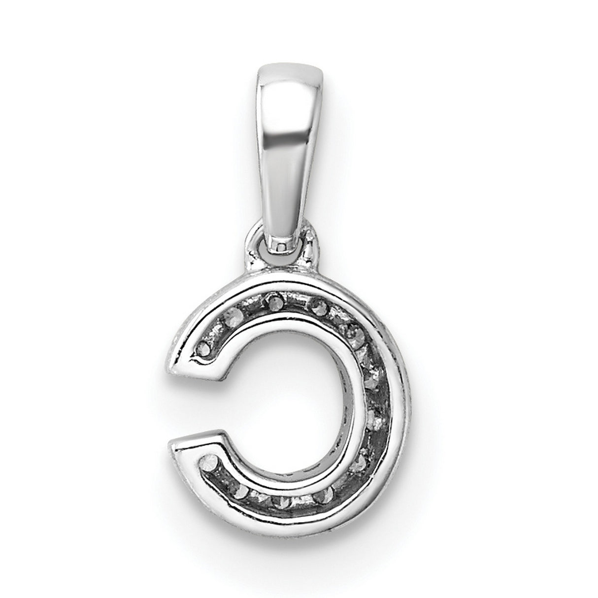 14k White Gold C Initial Pendant with Diamond Accent, Dainty Monogram Charm for Women
