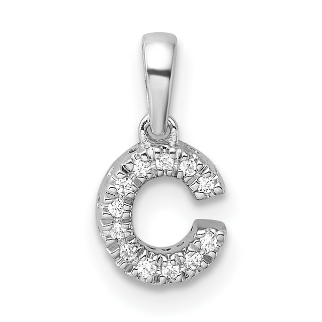 14k White Gold C Initial Pendant with Diamond Accent, Dainty Monogram Charm for Women