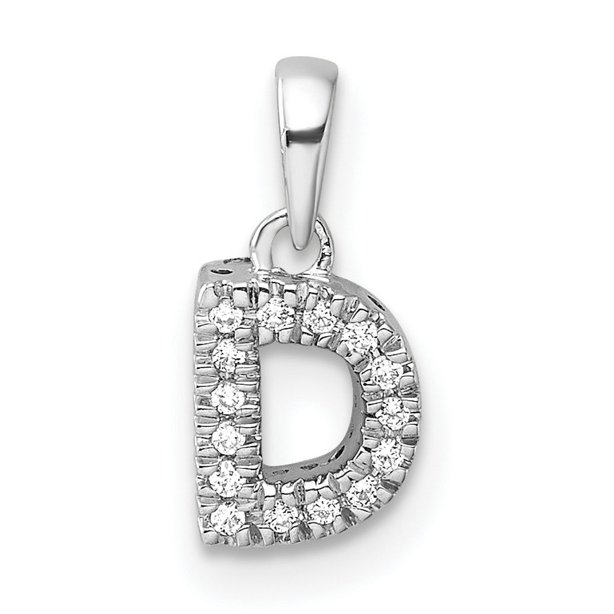 14k White Gold Letter D Pendant with Pavé Diamond Setting, Personalized Initial Charm