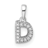 14k White Gold Letter D Pendant with Pavé Diamond Setting, Personalized Initial Charm
