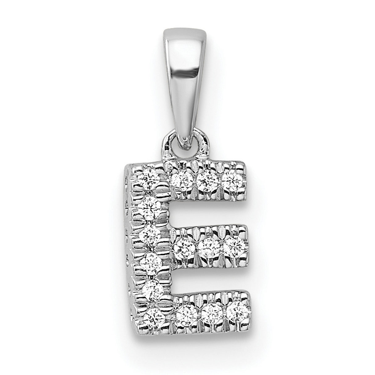 14k White Gold Diamond Letter E Pendant, Pavé Initial Charm for Women