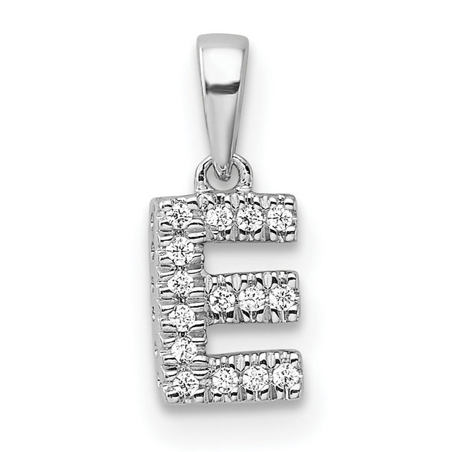 14k White Gold Diamond Letter E Pendant, Pavé Initial Charm for Women