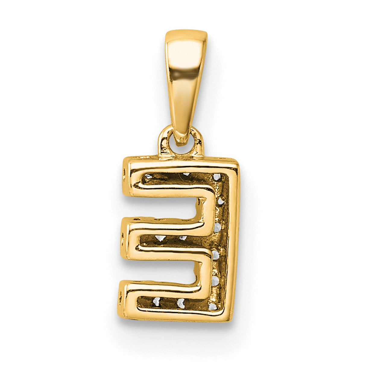 14k Yellow Gold Letter E Pendant with Round White Diamonds, Initial Charm for Women or Unisex
