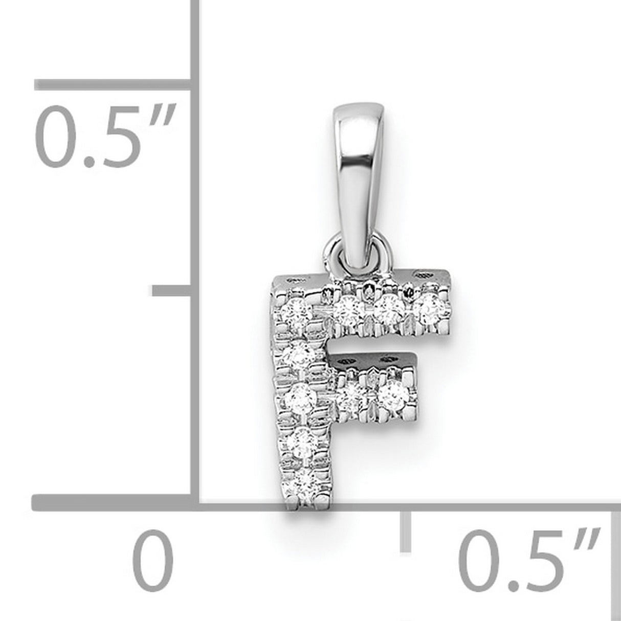 14k White Gold Initial F Pendant with Prong Set Round Diamonds, Block Letter Charm