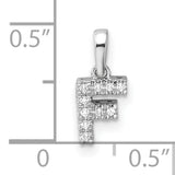 14k White Gold Initial F Pendant with Prong Set Round Diamonds, Block Letter Charm