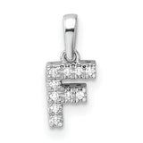 14k White Gold Initial F Pendant with Prong Set Round Diamonds, Block Letter Charm