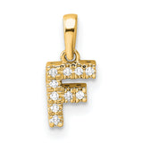 14k Yellow Gold Initial F Pendant with Sparkling White Stone Accent, Block Letter Charm for Women