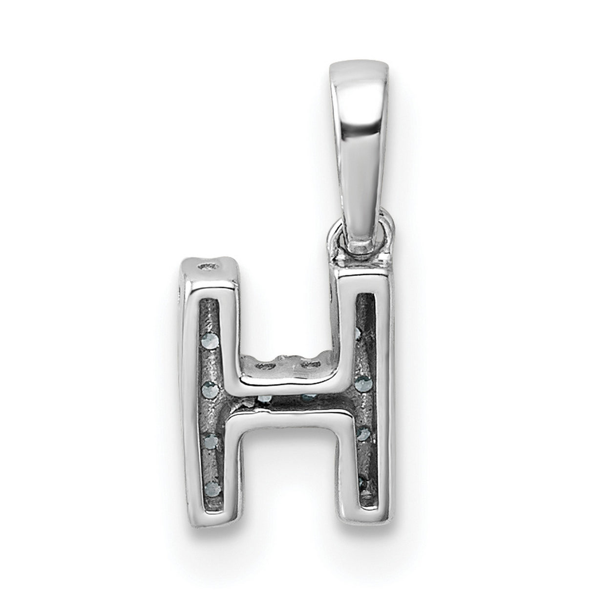 14k White Gold Diamond Initial H Pendant, Block Letter Monogram Charm for Women