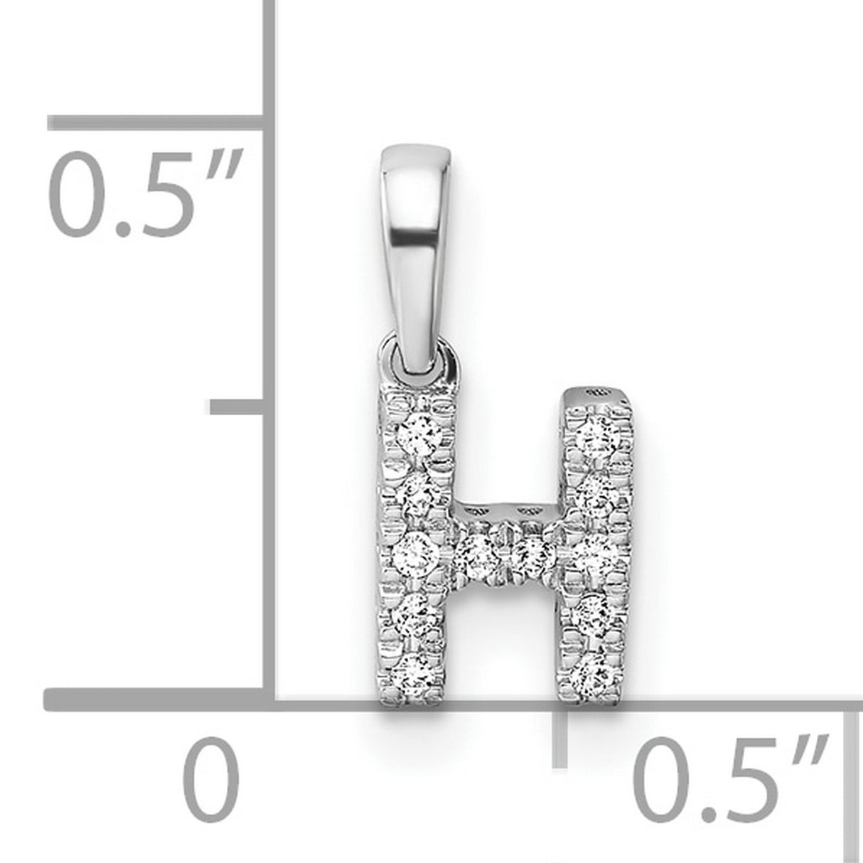 14k White Gold Diamond Initial H Pendant, Block Letter Monogram Charm for Women