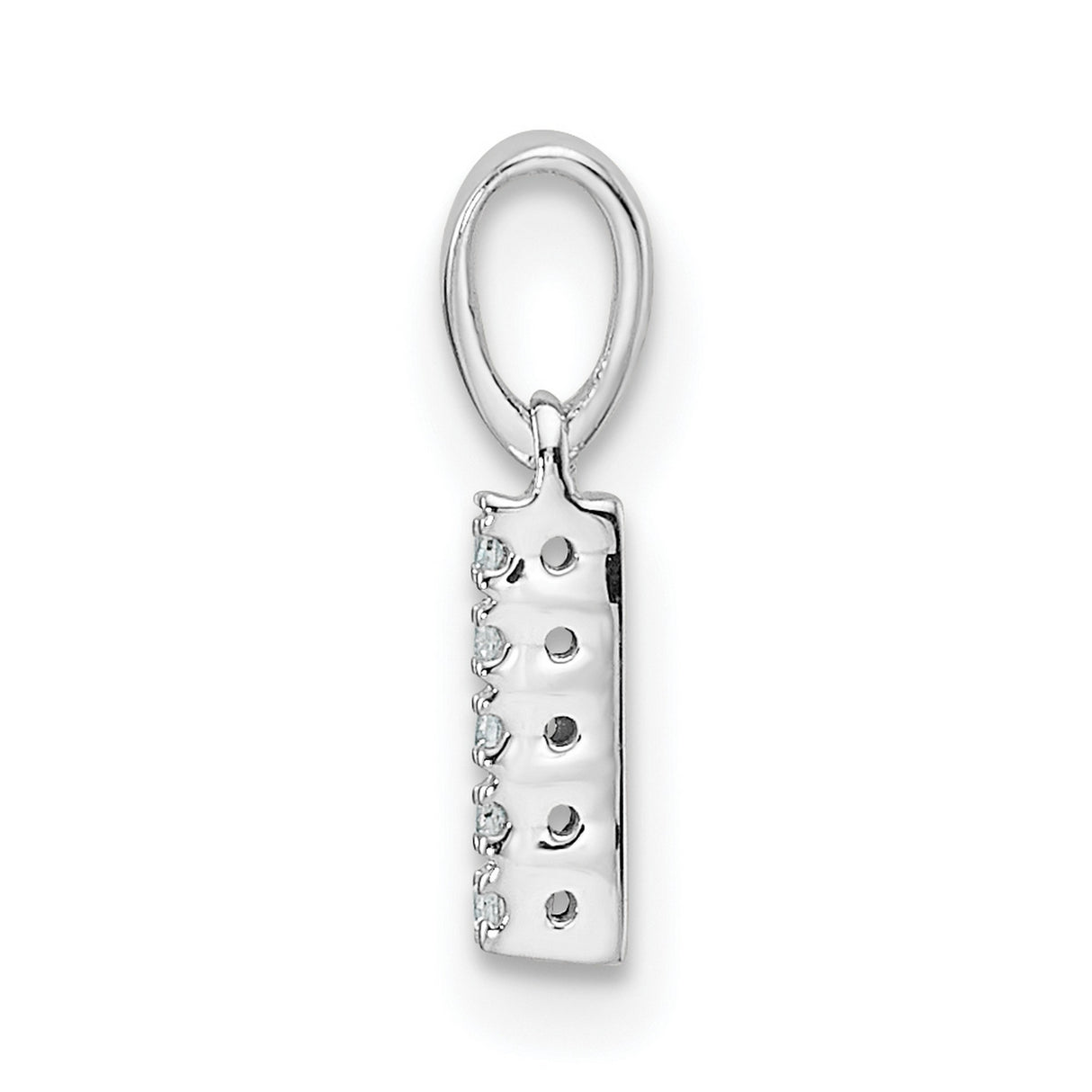 14k White Gold Vertical Bar Pendant with Row of Small Round Diamonds, Minimalist Design