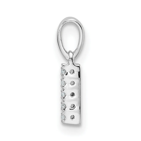 14k White Gold Vertical Bar Pendant with Row of Small Round Diamonds, Minimalist Design