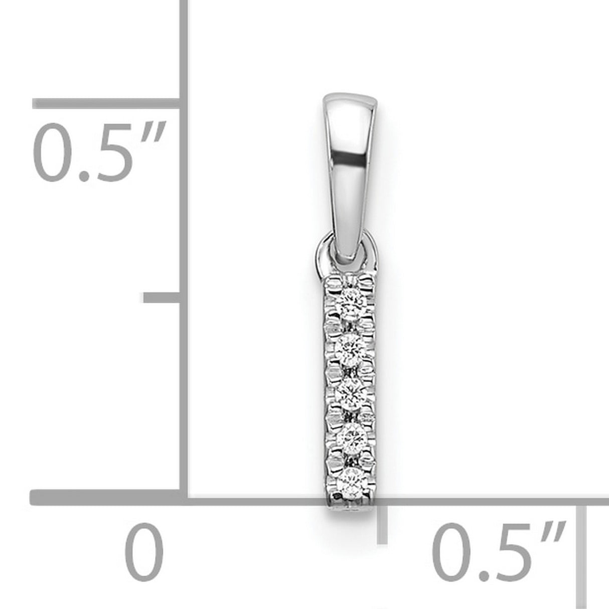 14k White Gold Vertical Bar Pendant with Row of Small Round Diamonds, Minimalist Design