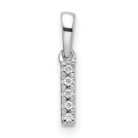 14k White Gold Vertical Bar Pendant with Row of Small Round Diamonds, Minimalist Design