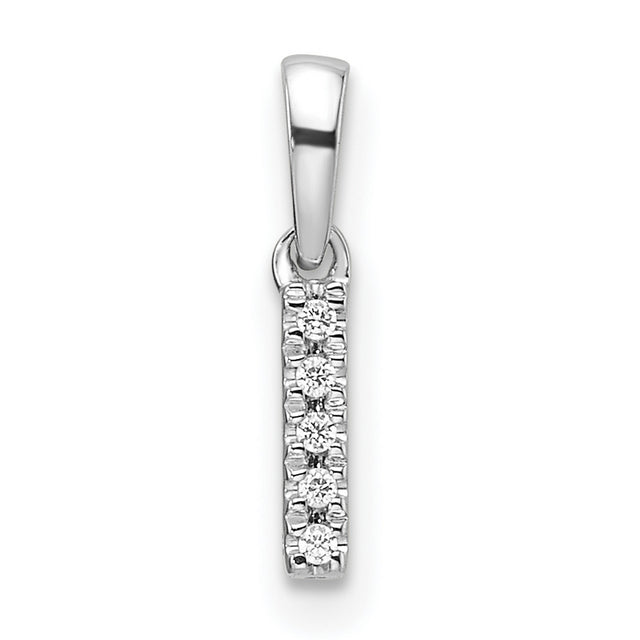 14k White Gold Vertical Bar Pendant with Row of Small Round Diamonds, Minimalist Design