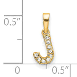 14k Yellow Gold Script Letter J Pendant with Round White Gemstones, Dainty Initial Charm