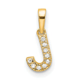 14k Yellow Gold Script Letter J Pendant with Round White Gemstones, Dainty Initial Charm