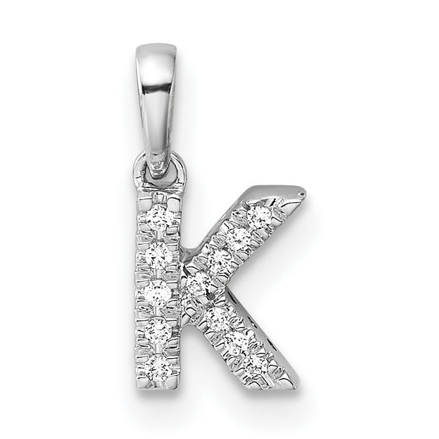 14k White Gold Initial Pendant with Diamond Accents, Script Letter K Charm for Women