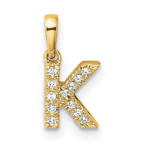 14k Yellow Gold Letter K Pendant with Cubic Zirconia Accents, Initial Charm Jewelry