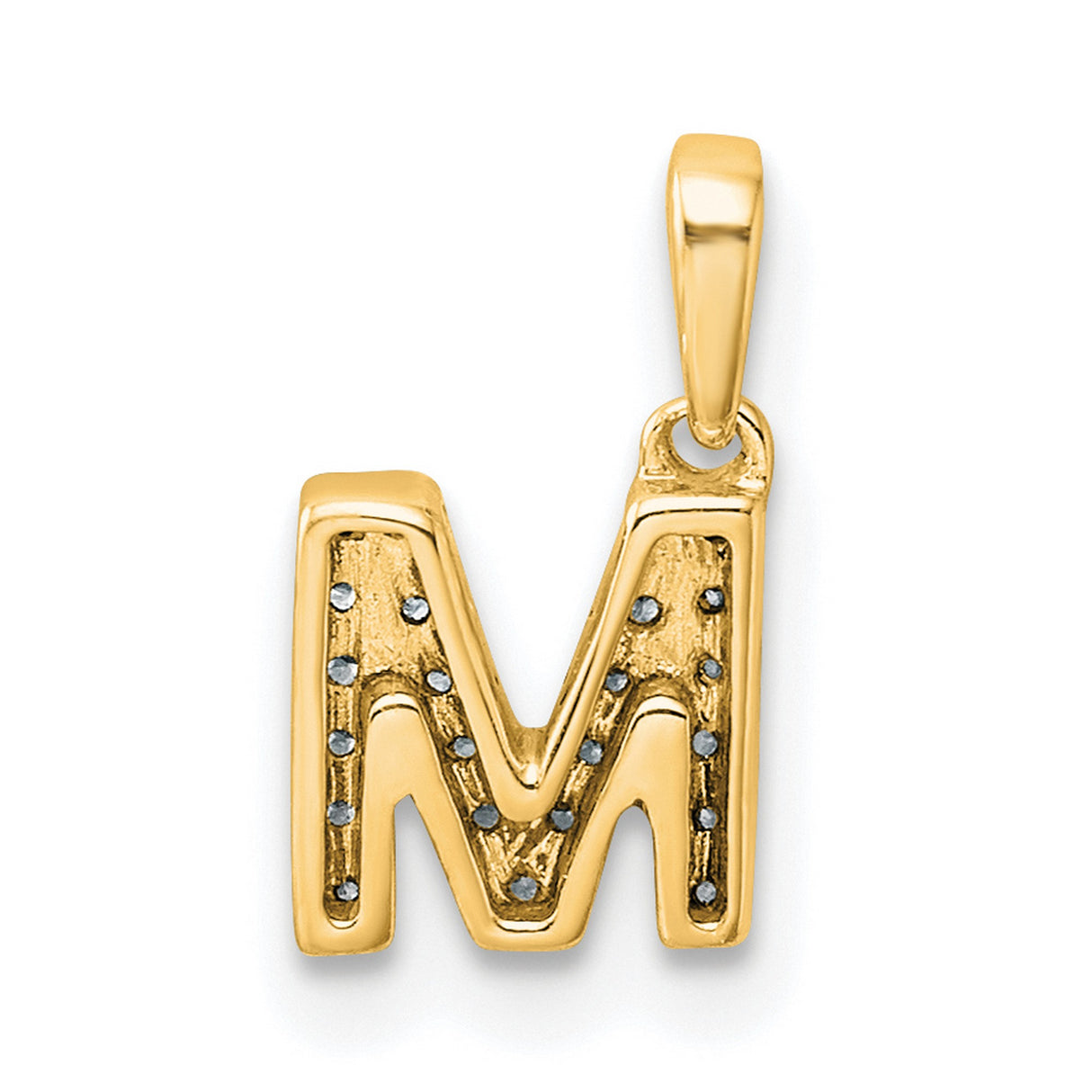 Diamond Letter M Initial with Bail Charm Pendant in Real 10k Yellow Gold