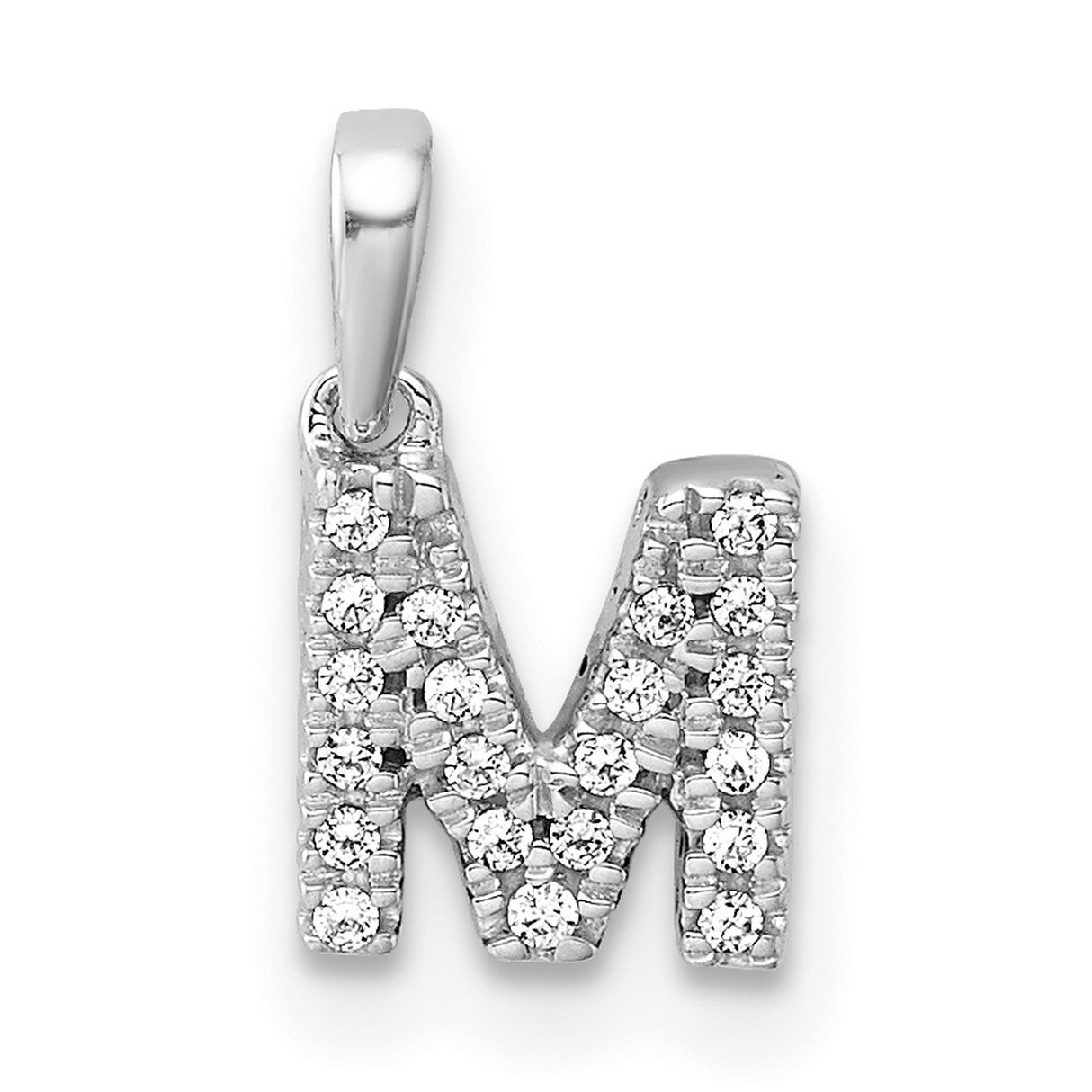 14k White Gold Diamond Initial M Pendant, Block Letter Monogram Charm for Women