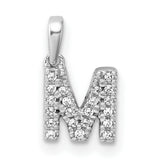 14k White Gold Diamond Initial M Pendant, Block Letter Monogram Charm for Women