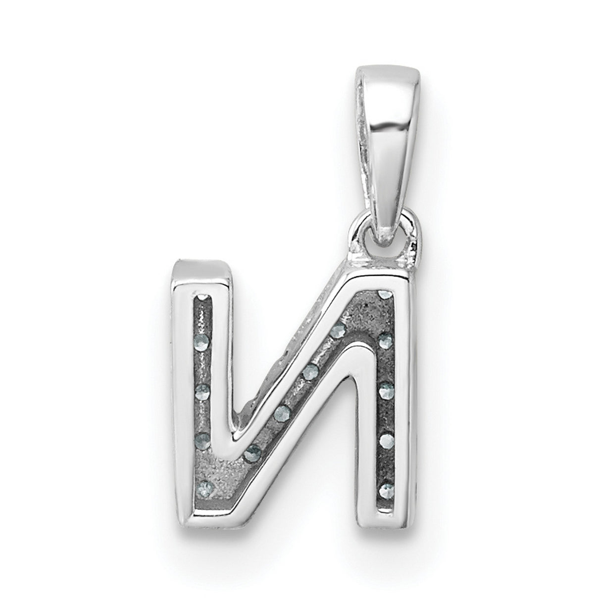 14k White Gold Letter N Pendant with Pave Diamonds, Block Initial Monogram Charm