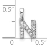 14k White Gold Letter N Pendant with Pave Diamonds, Block Initial Monogram Charm