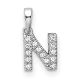 14k White Gold Letter N Pendant with Pave Diamonds, Block Initial Monogram Charm