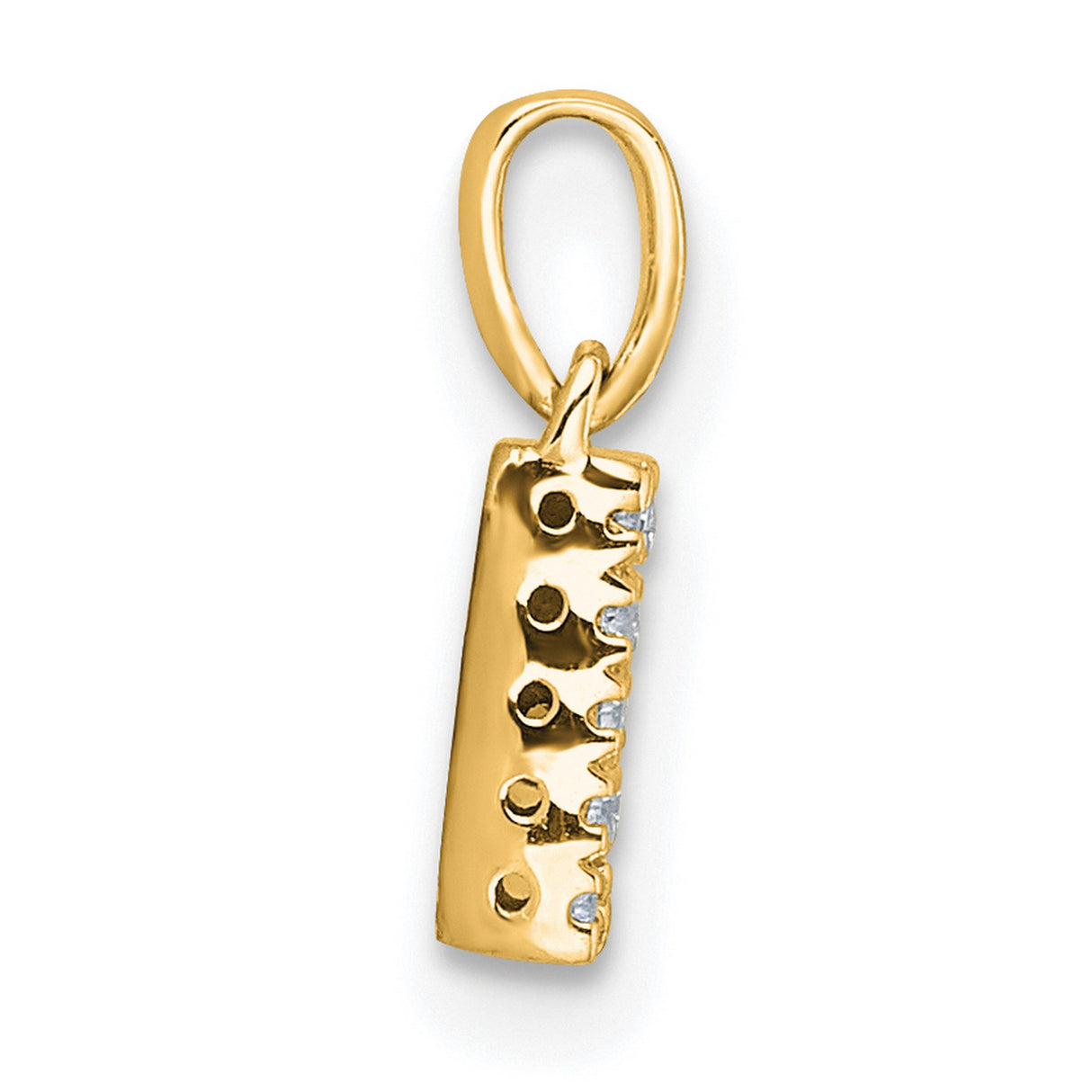 14k Yellow Gold Letter N Pendant with Pavé Setting and Round White Stones