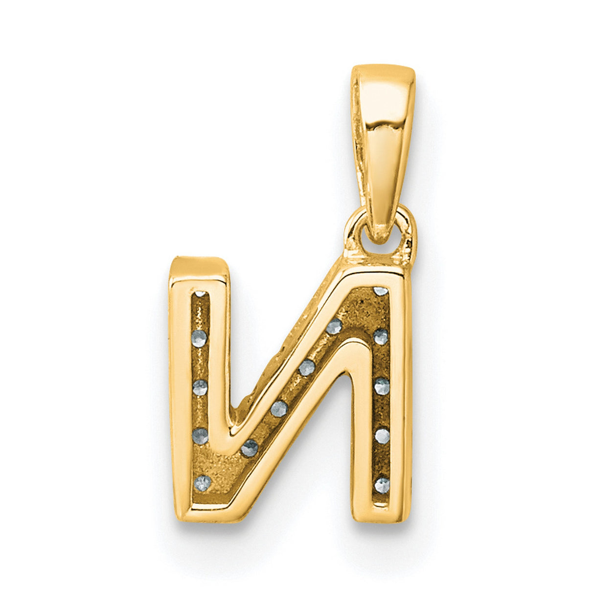 14k Yellow Gold Letter N Pendant with Pavé Setting and Round White Stones