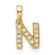 14k Yellow Gold Letter N Pendant with Pavé Setting and Round White Stones