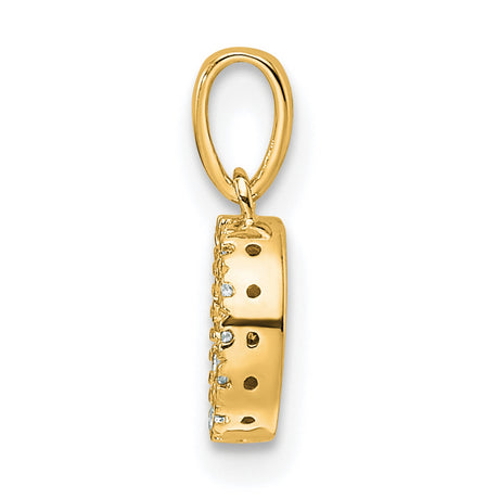 14k Yellow Gold Open Circle Pendant with Textured Halo and White Stones, Minimalist Eternity Jewelry