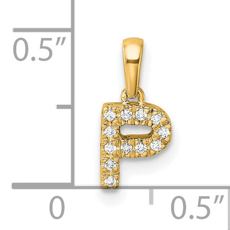 Diamond Letter P Initial with Bail Charm Pendant in Real 10k Yellow Gold